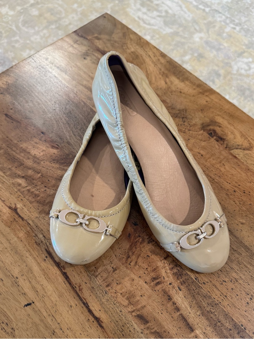 Coach Carlita Patent Leather Ballet Flats - Beige 9B